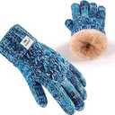 Kids Toddler Winter Warm Fleece Lined Gloves for Girls Boys, Thick Thermal Cute Knit Gloves for Cold Weather (Blue)