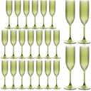 Plastic Champagne Flutes Champagne Glasses Unbreakable Wedding Toasting Glasses Reusable Diamond Wine Glasses Crystal Clear Party Wine Cups Vintage Drinking Glasses 5.5 OZ for Wedding (24, Green)