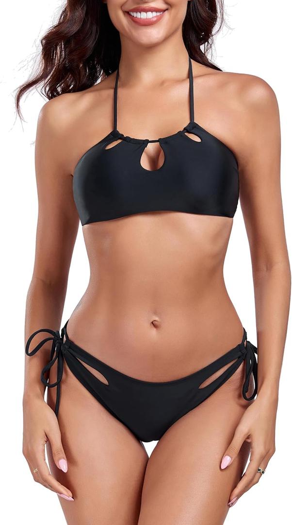 RELLECIGA Women's Halter Bikini Set Low Waisted Cute Bathing Suit