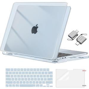 MOSISO Compatible with MacBook Air 13 inch Case M5 2026 M4 2025 M3 M2 2024-2022 A3449 A3240 A3113 A2681, Hard Shell&Keyboard Cover&Screen Film&Type C for MacBook Air 13.6 inch Case, Crystal Sky Blue