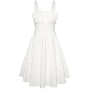 Belle Poque Women's Vintage Sleeveless Solid Floral Ruched Summer Cute A-Line Flowy Swing Midi Dress. XL