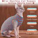 BRKURLEG Hairless Cats T Shirt, Cat Sweaters, Pullover Kitten Shirts, Sleeveless Round Collar Cotton Vest for Cornish Rex Devon Rex Peterbald and Small Dogs Sweater(OrangeBlue Stripes, Large)
