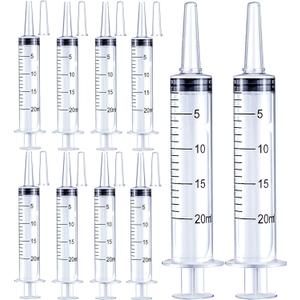 20ml Plastic Syringe for Liquids, Oral, Scientific Labs, Measuring, Dispensing, with Cap- 10 Pack 20ml Syringes
