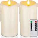 Homemory Dripping Wax Flameless Candles, Battery Operated Candles with Remote Control and Timers, LED Pillar Candles, Electric Fake Candles, 3" x 6", Set of 2
