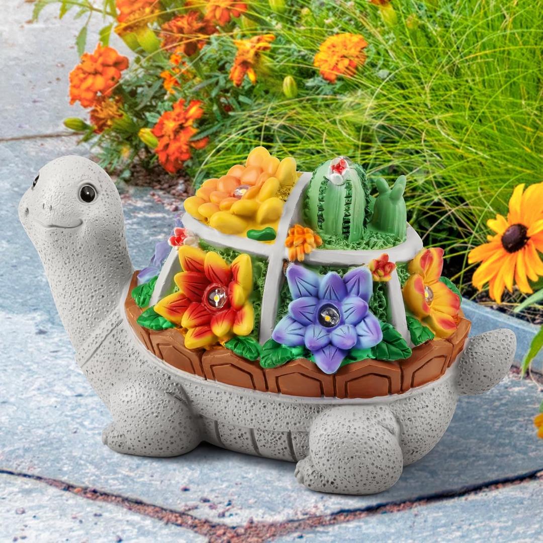 LESES Turtle Garden Decor for Outside Solar Statue Outdoor Clearance, Cute Turtle Solar Statues with LED Lights Lawn Ornaments Decorations for Patio Yard Birthday Gifts (Orange)