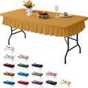 4ft Golden Yellow Stretch Tablecloth for Rectangular Tables - Flared Wrap Design, Waterproof, Wrinkle-Resistant, Washable - Ideal for Weddings, Parties, Banquets & Table Protection