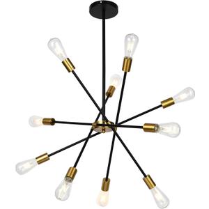 10 Lights Sputnik Chandelier Modern Linear Pendant Light Fixtures Black/Gold Brushed Ceiling Light
