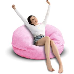Bean Bag Chair for Adults 3FT,Soft Removable Cover for Teens/Girls Bedroom, Fluffy Giant Round Floor Beanbag Lounger Chairs (No Filler, Pink) (3ft-35x35x13inCapacity: 1-2 People)