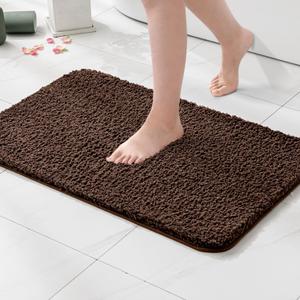 MIULEE Brown Absorbent Bath Rugs, Soft Large Bathroom Mats Non-Slip and Quick-Drying for Bathroom Floor Bathtub Showers, Machine Washable Carpet (24 x 36 Inches)