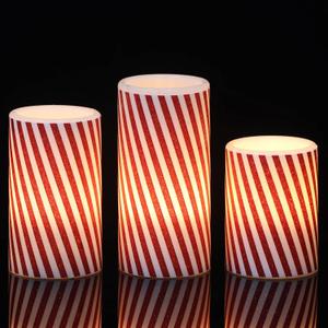 DRomance Christmas Flameless Candles Battery Operated with 6 Hour Timer, Real Wax Flickering LED Pillar Candles Candy Cane Decals Dinner Party Holiday Indoor Table Decor(3 Pack, 3" D x 4", 5", 6" H)