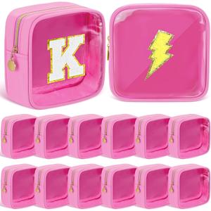 Kacctyen 12 Pcs Mini Makeup Bag Nylon Small Pouch for Purse Mini Square Nylon Pouch with Zipper Small Cosmetic Travel Makeup Bag Purse Organizer for Women (Pink Color,Translucent)