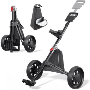 2-Wheel Golf Pull Cart, Adjustable Handle Height Push Bag Cart, Scoreboard
