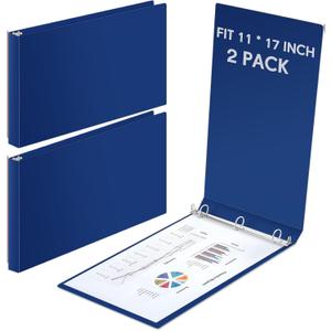 2 Pcs 11 x 17 Inch 3 Ring Binders 1 Inch Rings Heavy Duty View D Ring Binders Economy Holds 11" x 17" Paper for Artwork Blueprints, Office, Home, Work Places (Black)