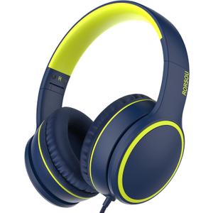 RORSOU R10 Over-Ear Headphones with Microphone, Lightweight Folding Stereo Bass Headset with 1.5M No-Tangle Cord, Portable Wired Headphones for Smartphone Tablet Computer MP3 / 4 (Blue)