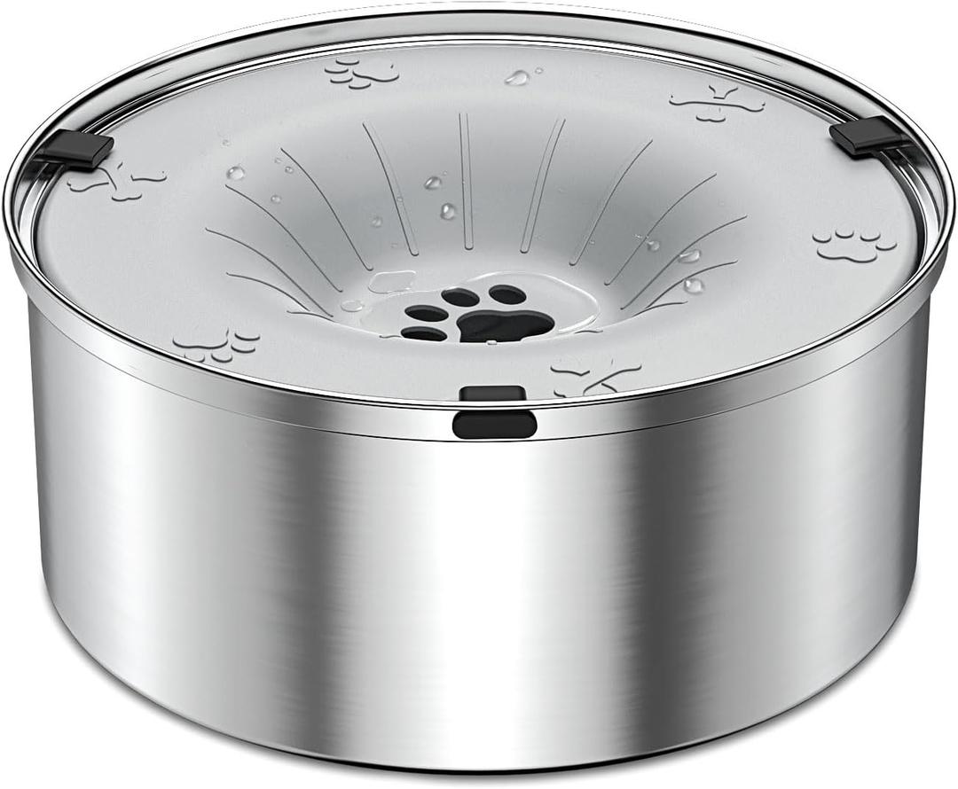 SCHITEC Dog Water Bowl No Spill 1.2L/40oz Slow Drinking Anti-Splash Stainless Steel Dog Bowl with Floating Disk, Spill Proof Pet Travel Water Dispenser for Sloppy Messy Drinkers(Light Gray)