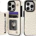 HAOPINSH for iPhone 15 Pro Wallet Case with Card Holder, Cream-Coloured Leopard Cheetah Back Flip PU Leather Kickstand Card Slots Case for Girls Women, Double Magnetic Clasp Shockproof Cover 6.1"