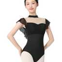Phoeswan Women Ballet Leotards, Girls Dance Leotard Mesh with Flutter Sleeves, Turtleneck Adult Leotard for Dance L