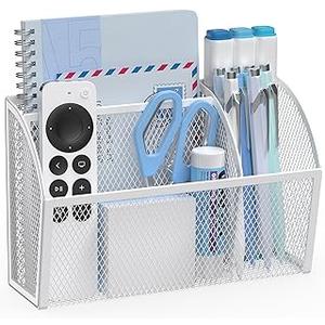 YINGHUA Strong Magnetic Pen Holder for Whiteboard and Refrigerator 3 Compartments Metal Mesh Organizer Space Saving Shelf for Office School Home and Locker - White