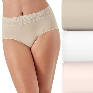 Bali Women's Underwear 3-Pack, Modern Seamless Brief Panties with Lace Trim, Almond/White/Light Buff XL/TG/XG