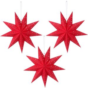 CALLARON 3Pcs Christmas Star Lampshade Paper Star Lantern 9 Pointed Paper Hanging Decorative Lampshade Xmas Red Lantern for Christmas Wedding Birthday Party 13.78 x 13.78inch