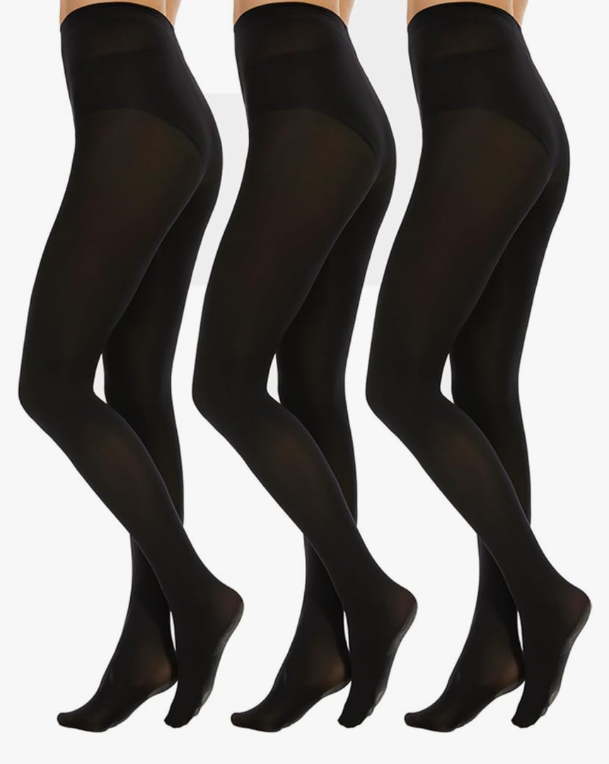 Citystl 3 Pairs Black Tights for Women, Plus Size 60D Semi Opaque Tights, Control Top Microfiber Pantyhose for Women