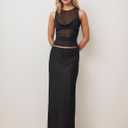 Sexy Pleated Ruched Crop Tank Tops for Women Mock Neck Sleeveless Mesh See Through Double Linery Tank Tops (Black)