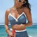 Herseas Women's Splice Ruffle Trim Bikini Sets Tie Side Swimsuits High Waisted Bathing Suits. L Size