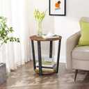 VASAGLE Round Side End Table, 2-Tier Accent Bedside Table with Storage Shelf, Easy Assembly, Nightstand for Small Spaces, Living Room, Bedroom, Rustic Brown and Ink Black ULET57X, 19.7"dia. X 22.4"h