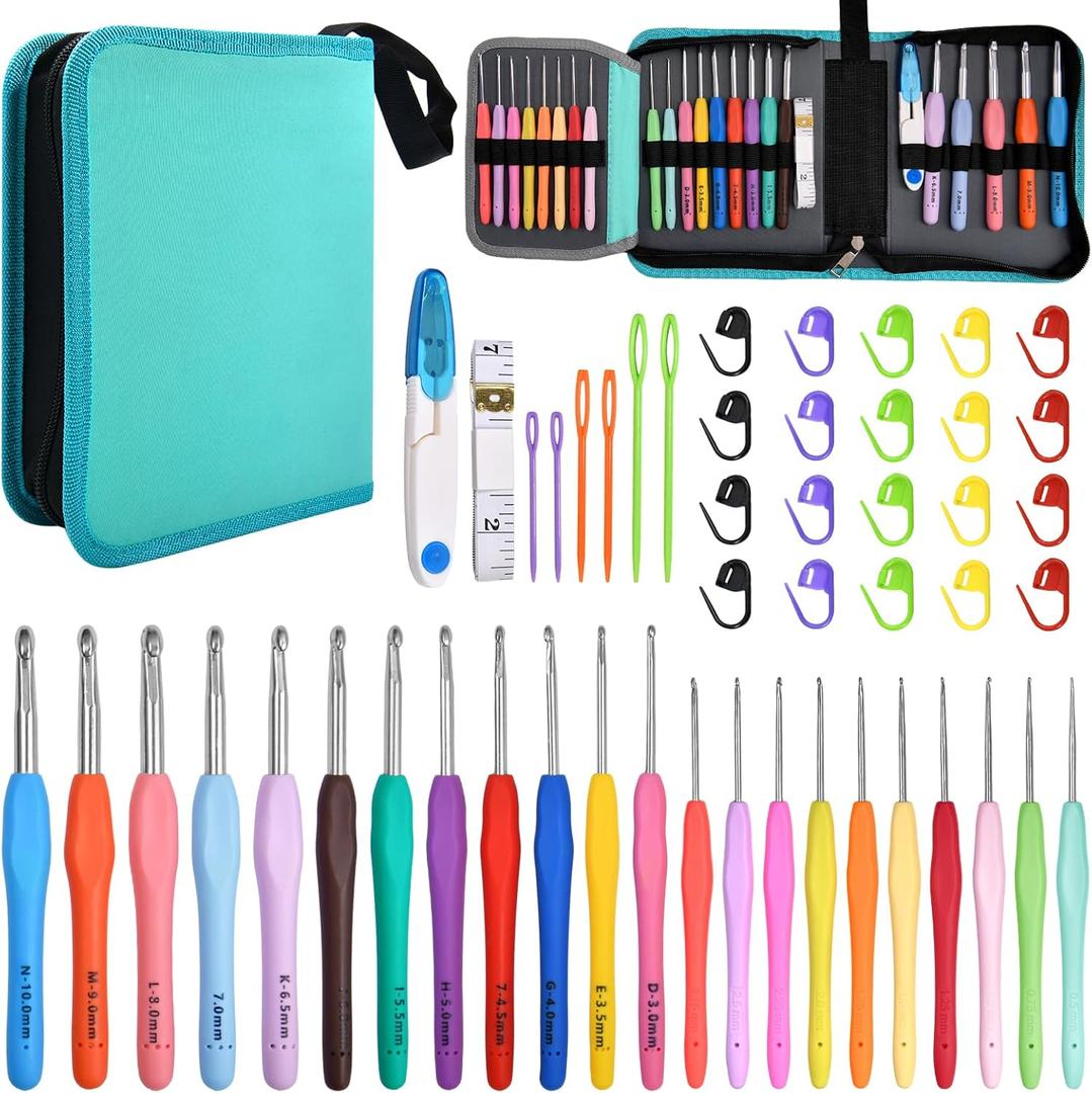 SPEEDWOX 50PCS Crochet Hooks Kit with Storage Case Ergonomic Crochet Needles Weave Yarn Kits DIY Hand Knitting Art Tools 0.5mm-2.75mm Ergonomic Soft Handle Crochet Hook Needles Set