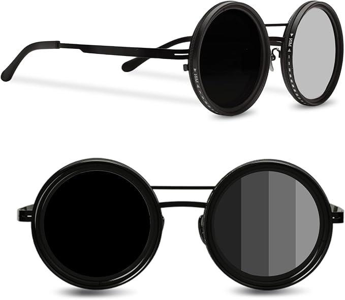 Adjustable Sunglasses Stepless Tint ND Filter Polarized Lens Light Weight Round Glasses for Men Beach Fishing Driving