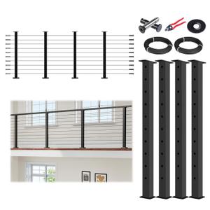 15-20FT Modular Cable Railing Kit 36 Inch Black Cable Railing System with 4 Level Posts DIY Adjustable-Length Complete Set for Decks Easy Installation Includes Paper User Guide (No Handrail) HU01