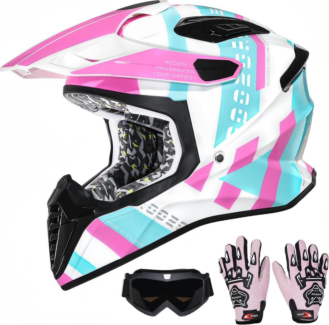 Youth Dirt Bike Helmet Kids Full Face Motorcycle Helmet for Off-Road ATV Street Riding, DOT Approved Kids Motocross Helmet with Goggles & Gloves L