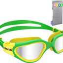 OMID Kids Swim Goggles, P2mini Polarized Swimming Goggles Comfortable for Age 6-14 (A7-mirrored Silver Lens Yellowgreen Frame)