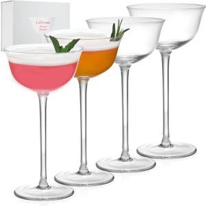 Hand Blown Crystal Nick & Nora Cocktail Glasses | 5.5oz | Set of 4 Elegant Stemware for Martini, Manhattan, Cosmopolitan & Classic Cocktails | Crystal Glass with Gift Box