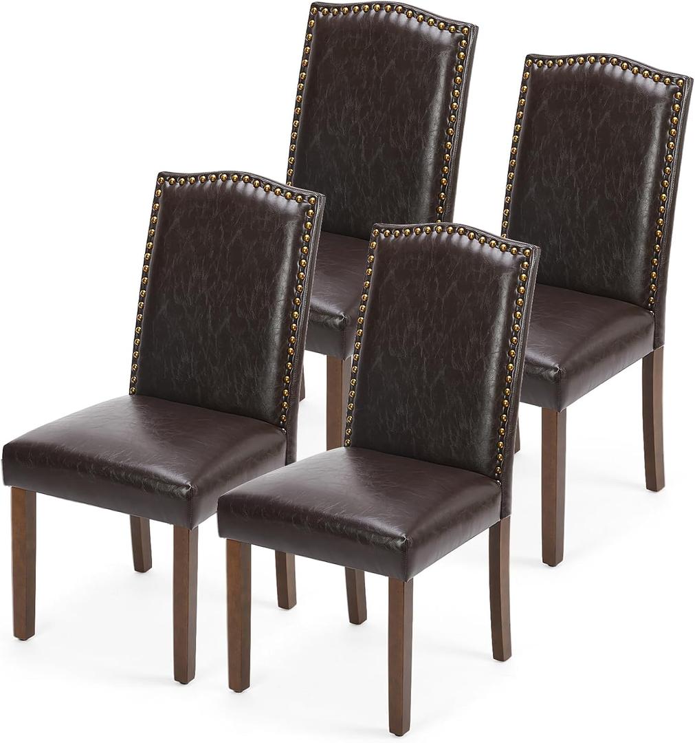 DUMOS Dining Chairs Set of 4, Modern PU Leather Kitchen Table Chairs with Wooden Legs and Padded Seat for Dining Room/Kitchen/Living Room/Restaurant, Brown, 4 Pack