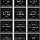 White Waterproof Soap Labels for Plastic/Glass Bottles, Bathroom/Kitchen Hand Soap Dispenser Label Stickers, Removable Cleaning Bottle Labels for Soap, Lotion, Shampoo Conditioner, 12Pack (Black)