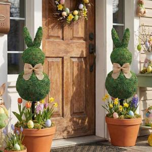 Geelin 23.6'' Easter Bunny Decorations Moss Bunny Shaped Topiary Trees with Ground Spike Artificial Moss Rabbit Topiary Faux Plants Outdoor for Easter Party Indoor Outdoor Garden Decor