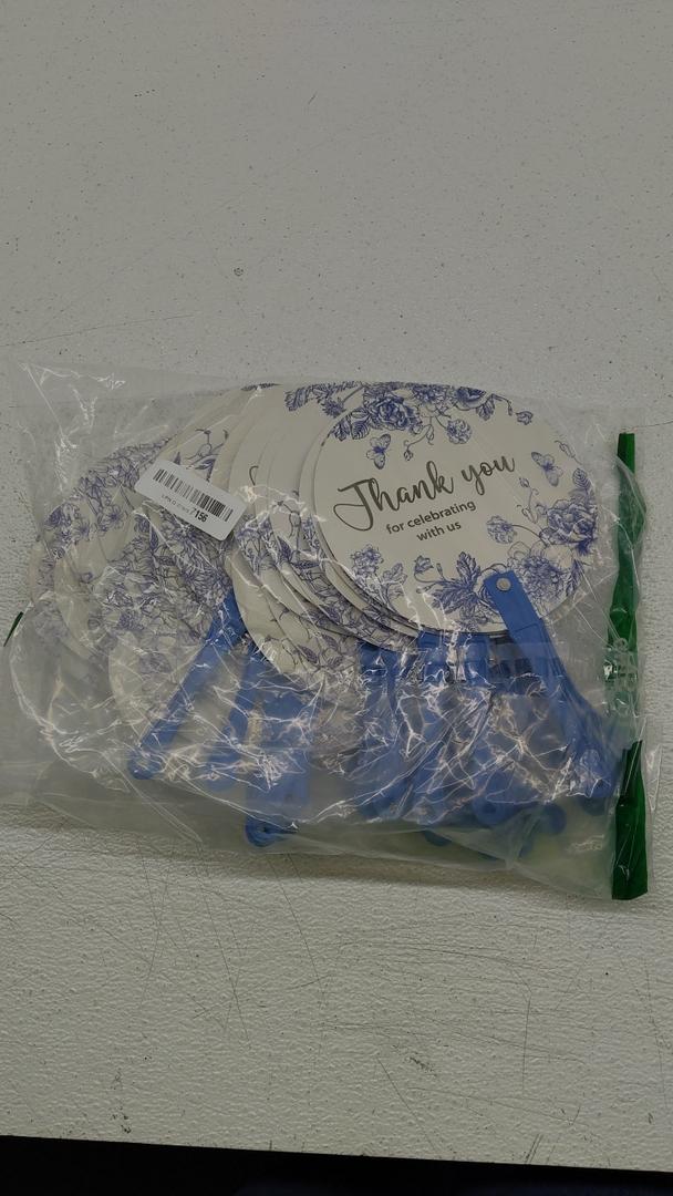 50 Pcs Wedding Hand Plastic Fans Handheld Wedding Favors Fans for Guests Bulk Thank You for Celebrating with Us Greenery Plastic Fan with Handle for Ceremony Bridal Shower(Blue Floral)
