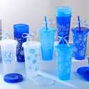 Yoiemivy 24 Pack Winter Plastic Cups Bulk 24 oz Reusable Snowflake Tumbler with Lids and Straws Holiday Party Christmas Drinking Cups for Holiday Party Favors Supplies