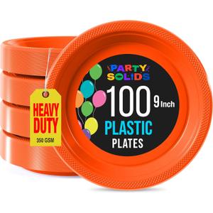 Exquisite Party Solids Orange Plastic Plates For Party 9" Orange Disposable Plates Heavy Duty Supplies 100 Pcs Plastic Dinnerware Sets Heavy Duty 350 GSM Disposable Dinnerware Set