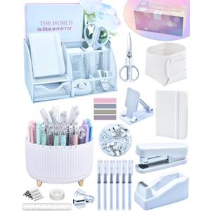 20Pcs White Desk Organizers and Accessories With Mesh Desk Organizer and 360Rotating Pen Holder and a Lot of Office White Office Supplies Beautifully Presented in a Gift Box