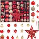 Christmas Ball Ornament Set, 88Pcs Plastic Shatterproof Christmas Xmas Tree Hanging Decorations, for Indoor Home Thanksgiving Halloween Party Decor. (Gold/Red)