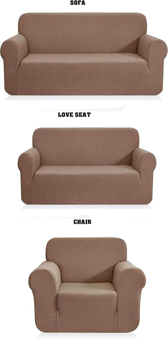 Fancy Collection 3pc Set Slipcover Set Furniture Cover Spandex Set Includes Sofa and Love-Seat and Chair Covers Solid Light Brown New