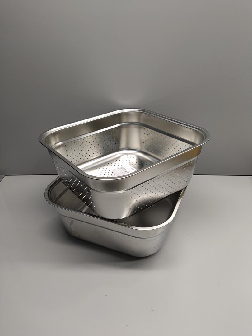 Stainless Steel Colander Bowl Set Square Kitchen Sink Metal Storage Basket Large Capacity Fruit Vegetables Washing Basin Rice Strainer Washer 13 inch