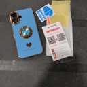 Compatible for iPhone 16 Case with 2 Pack Screen Protector, 360 Rotatable Ring Holder [Luxury Hearts Pattern] Plating Gold Edge Slim Soft Phone Cover Case for iPhone 16 - Lake Blue