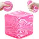 Squishy Stress Cube for Adults,Squishy Slow Rising Fidget Cube Sensory for Anxiety Stress Relief High Density Ice Squeeze Ball Cubes , Unique, Swirling Color Blend (Pink)