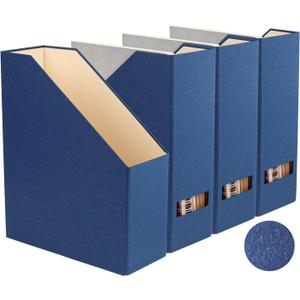 Magazine Holder - File Holder and Desk Organizer, Paperboard Book Organizer and Storage Box for Documents, Magazine Holder Rack for Classroom, Home, and Office (Classic Blue, 4-Pack)