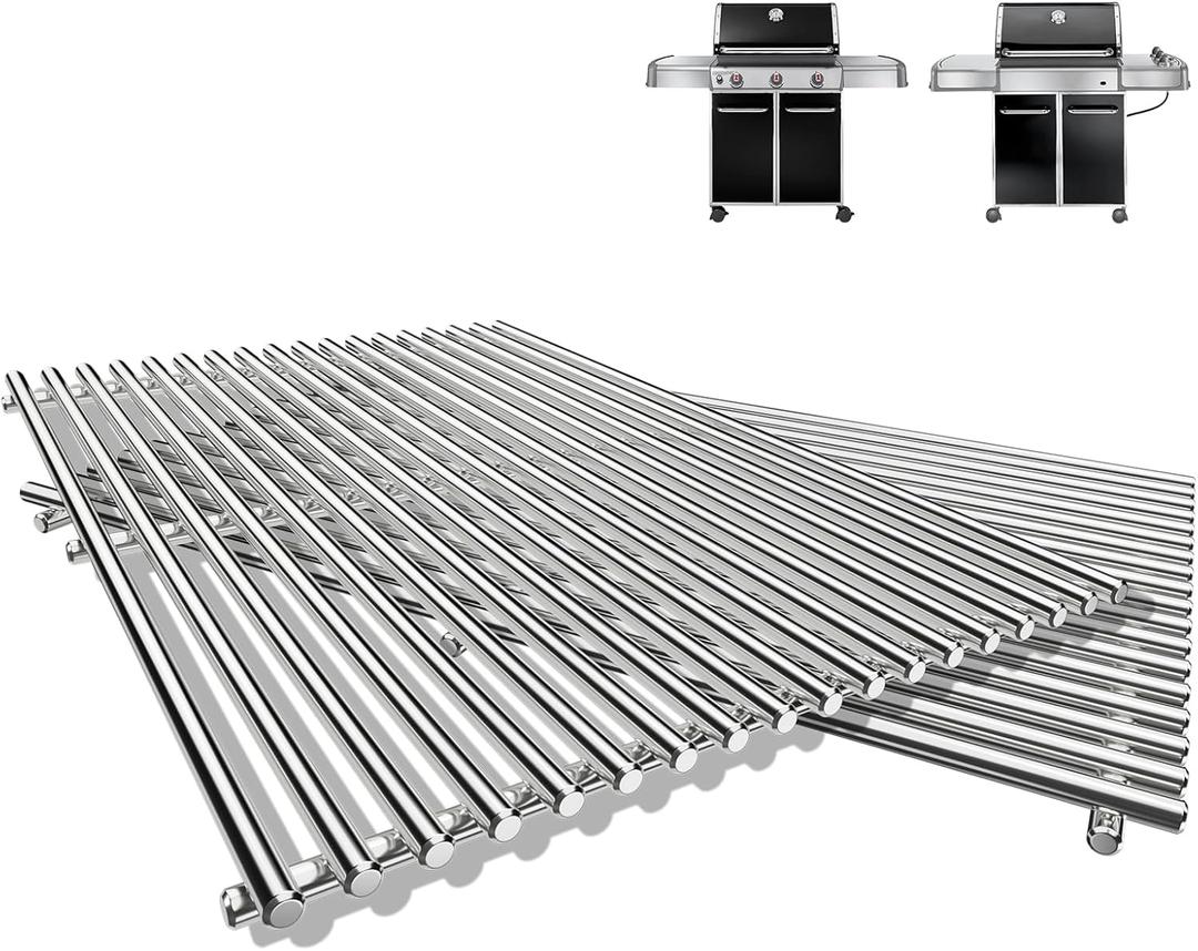 QuliMetal 19.5" 9MM Grill Grates for Weber Genesis 300 Series  Grill Parts for Weber Genesis E310 E320 E330 S310 S320 S330 (2007-2016), Weber 7528/7524, Pit Boss PB700 Series, 304 Stainless Steel (Fits Genesis 300 With Front Knobs)