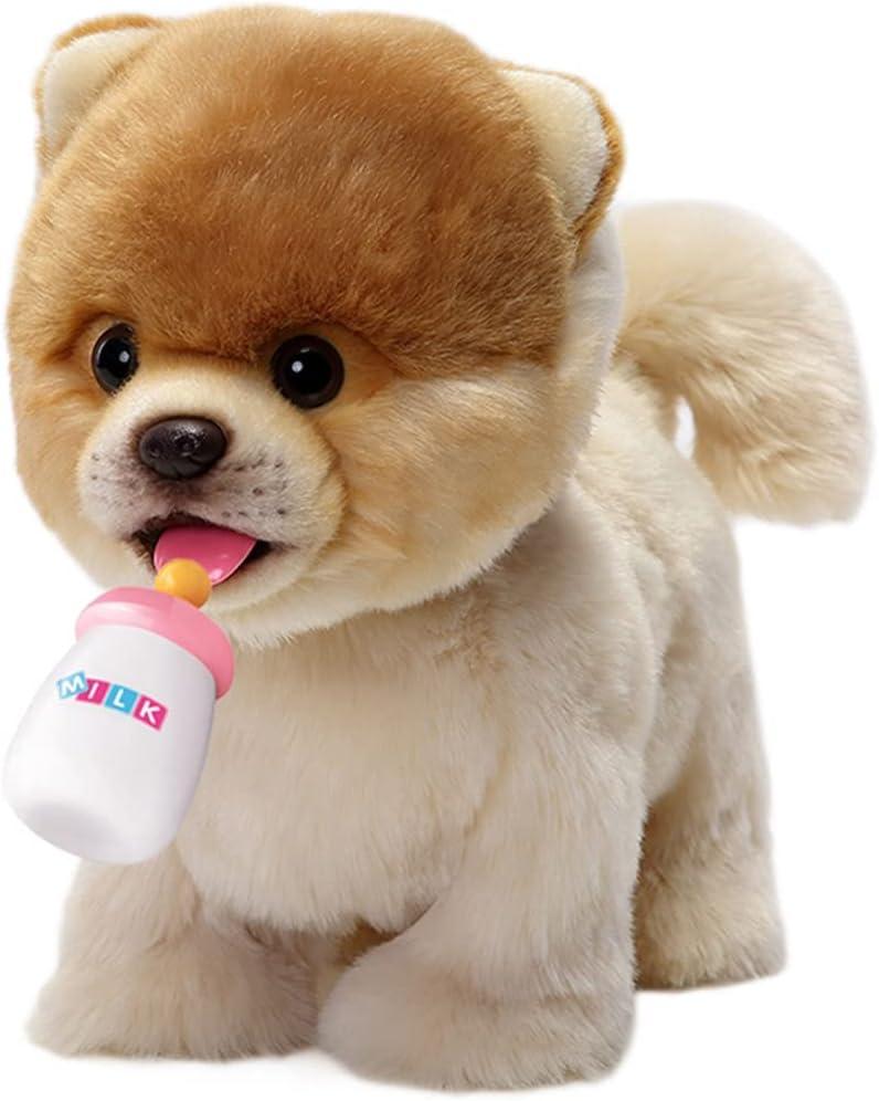Electronic Walking Pomeranian Stuffed Dog Toy, Realistic Interactive Puppy Robot Pet Dog, Walking, Barking,Wagging Tail & Talking,Present Pet Gifts for 3+ Year Boys Girls (Medium, Bomei)
