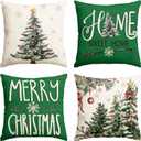 AVOIN colorlife Merry Christmas Trees Balls Berries Throw Pillow Covers, 16 x 16 Inch Green Home Sweet Home Seasonal Winter Holiday Cushion Case Decoration for Sofa Couch Set of 4